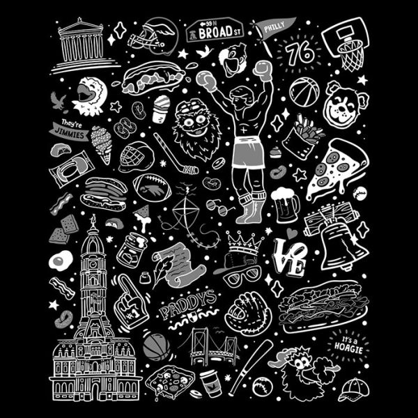 Philly Icons (Black) - Throw Pillow on Sale - Image 2