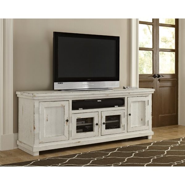 Pineland TV Stand for TVs up to 85  Distressed White #2416HW Online Sale