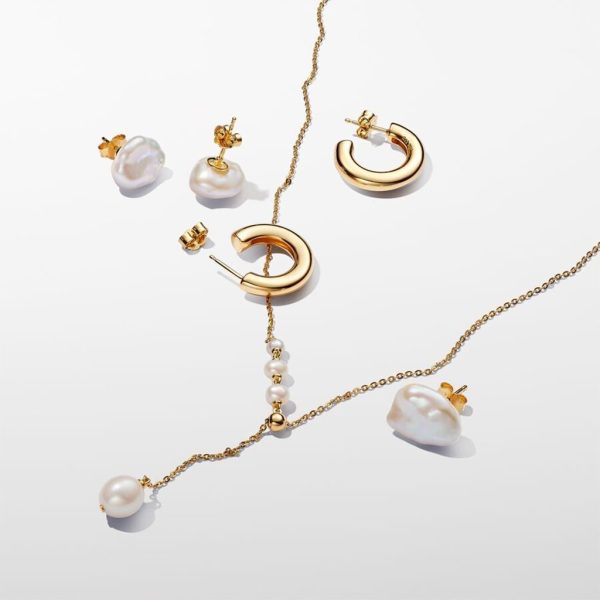 PANDORA : Baroque Treated Freshwater Cultured Pearl Stud Earrings in Gold Online Sale - Image 4