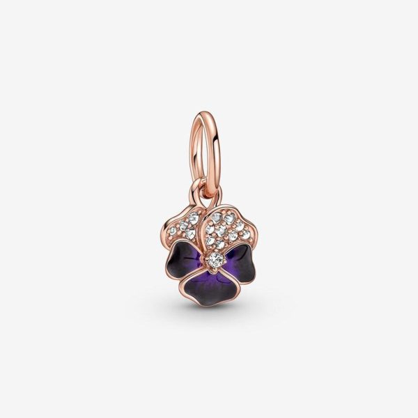 PANDORA : Deep Purple Pansy Flower Dangle Charm Hot on Sale