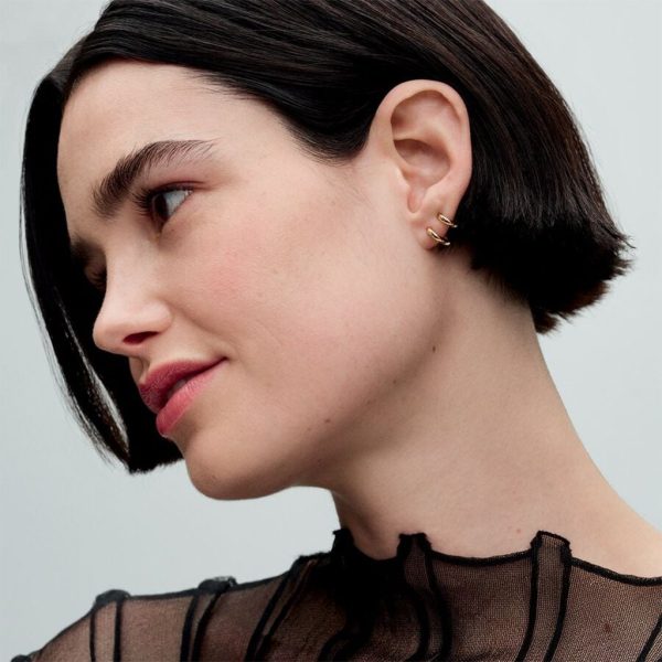 PANDORA : Double Huggie Hoop Earrings in Gold Sale - Image 2