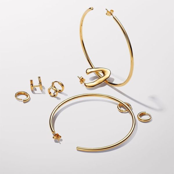 PANDORA : Double Huggie Hoop Earrings in Gold Sale - Image 4
