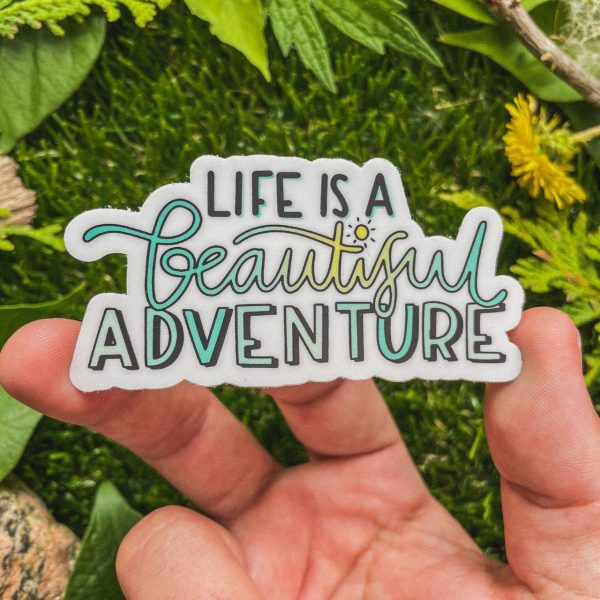 Life is a Beautiful Adventure Green Lettering Nature Sticker Hot on Sale - Image 2